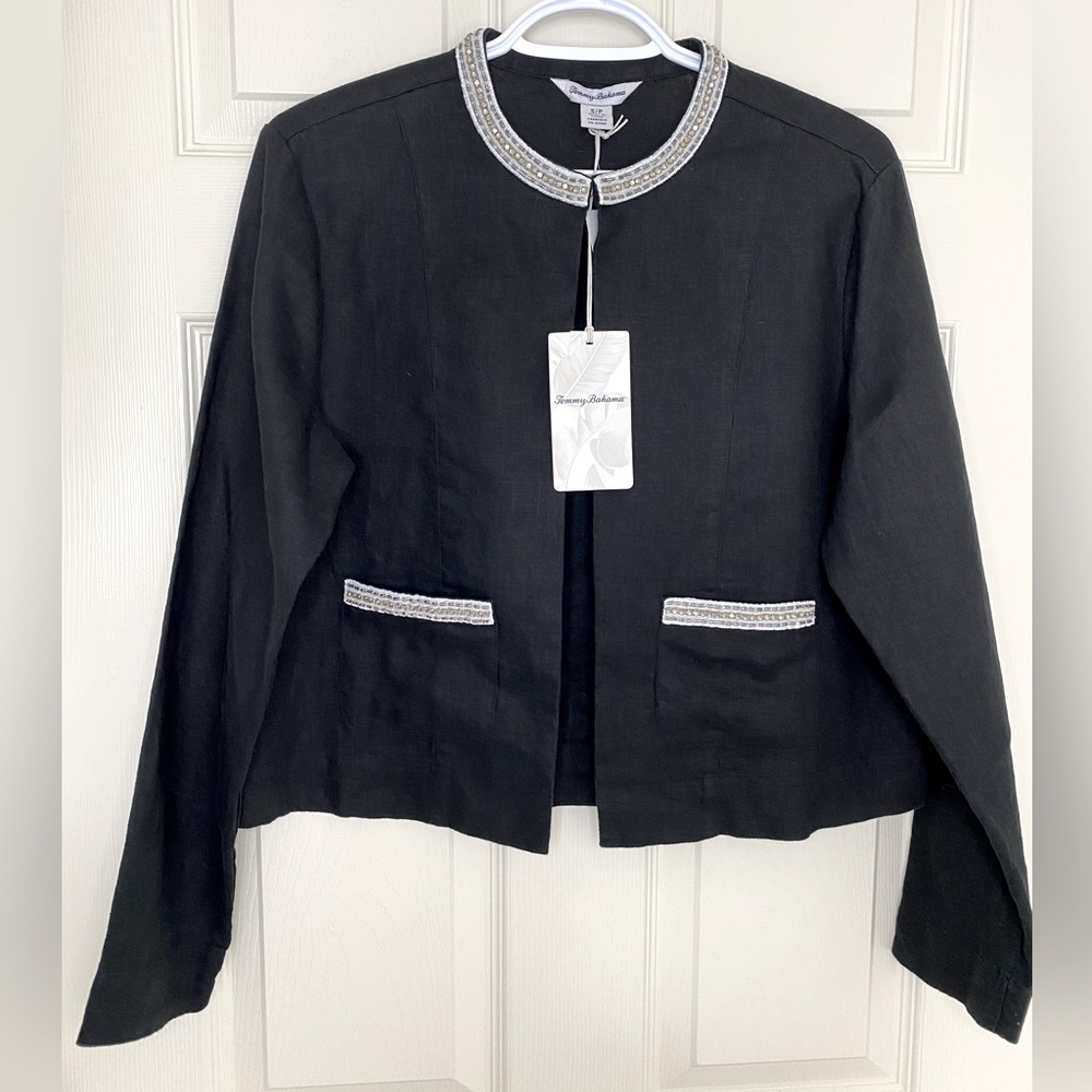 DONATED❌TOMMY BAHAMA LUX LINEN EMBELLISHED Short Black Jacket Size S